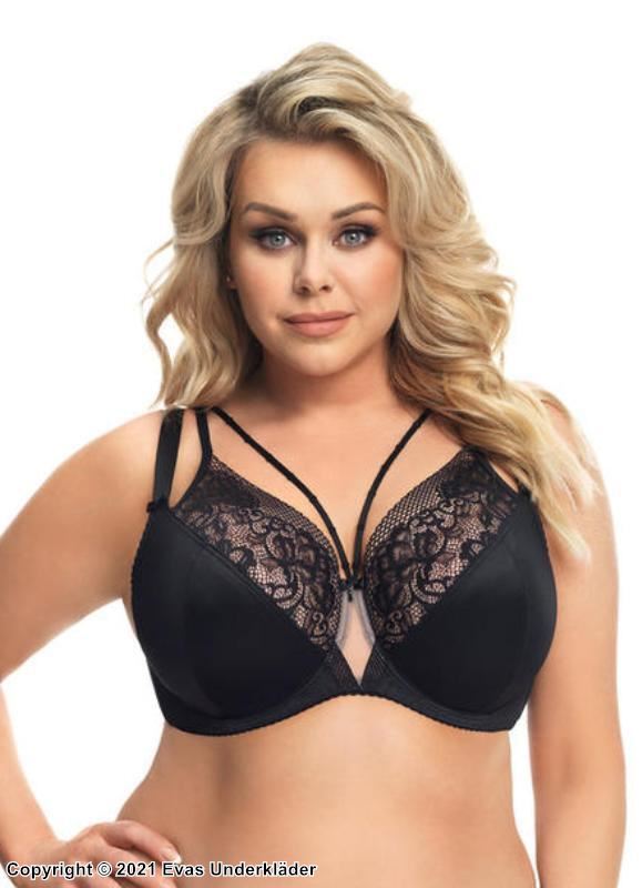 Romantic big cup bra, lace inlays, straps, D to M-cup